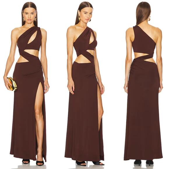 Michael Costello x REVOLVE | Dakoa Gown in Chocolate Brown Cut Out Maxi Dress XS - Picture 2 of 14